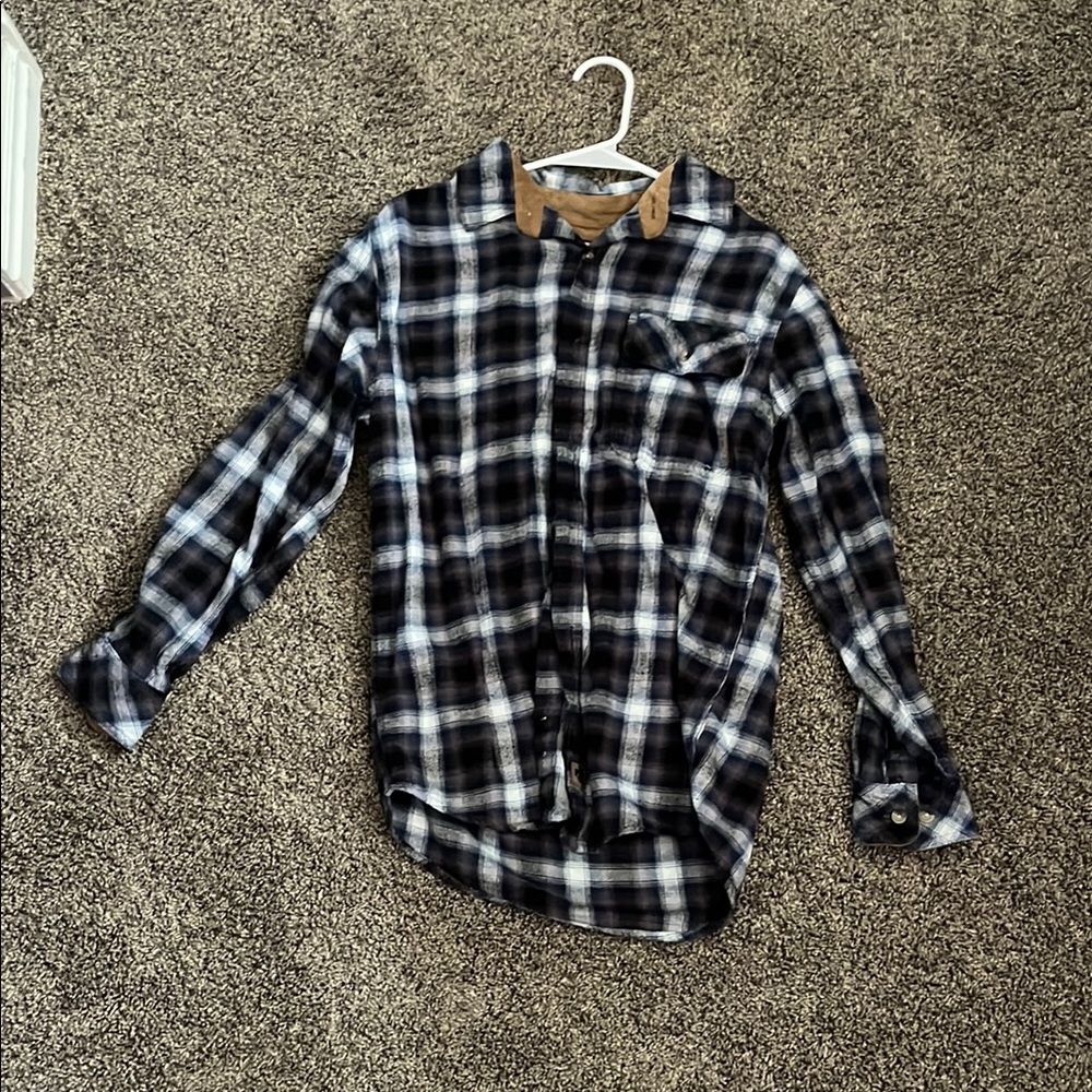 Men's Black and White Plaid Shirt